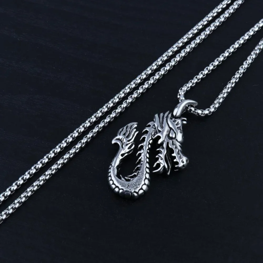 ❤️Rock Vintage dragon zodiac punk pendant necklace for women/men, N90201P189